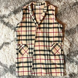 Plus Size Plaid Sleeveless Trench Vest